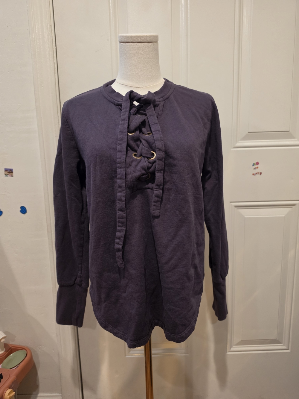 Young Fabulous & Broke Lace-Up Long Sleeve Top - Deep Purple